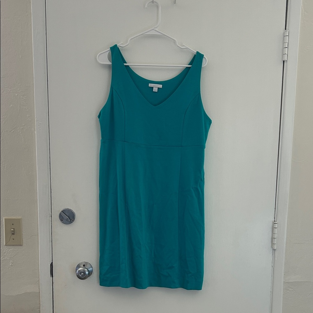 New York & Company Teal V-Neck Mini Dress